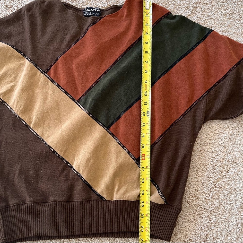 Naulover Corte Ingles Faux Suede Patxhwork Sweater Size Medium Vintage Brown‎ - Picture 5 of 9